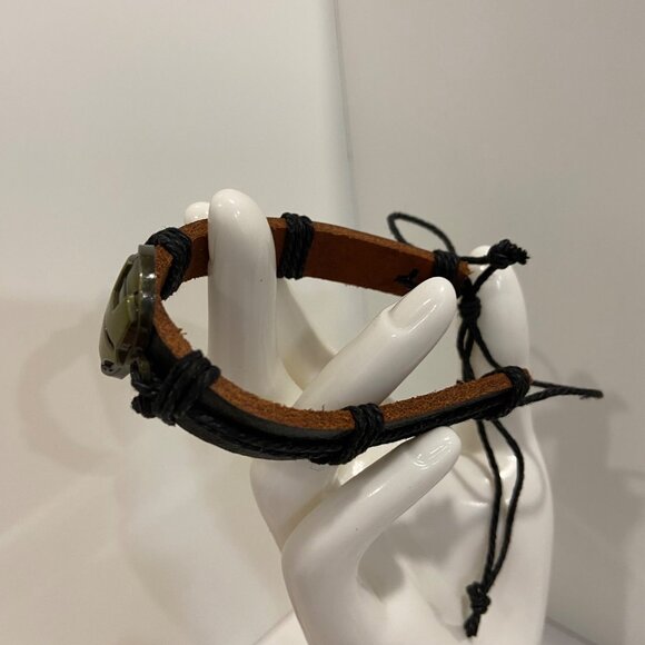 Iron Man style Leather Adjustable Bracelet With Black Cord & Metal Charm - Picture 6 of 10